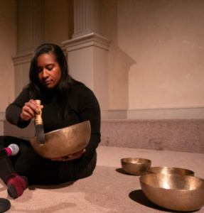 woman with singing bowls